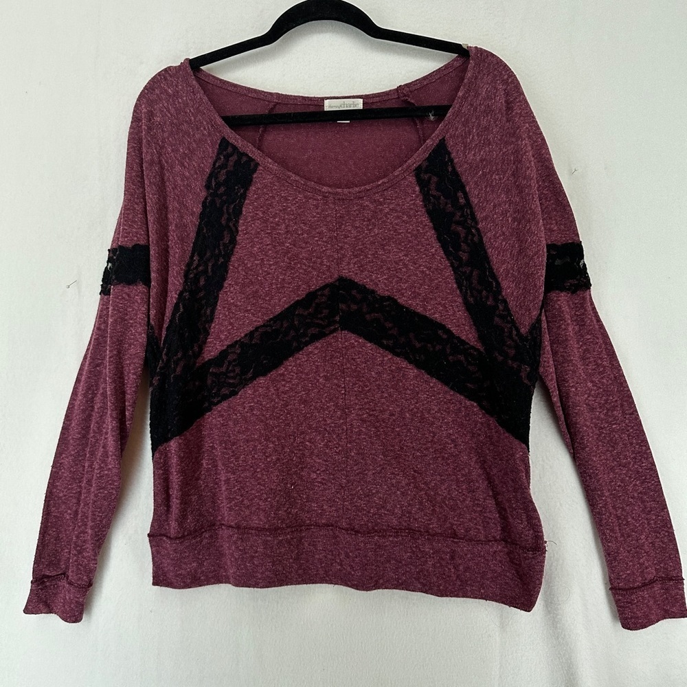 Charming Charlie Long Sleeve Blouse Lace Detail‎ Size M Mauve Pink